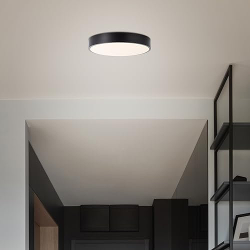 Lightbox Basic LED Deckenlampe mit schwarzen Rahmen & warmweißer Lichtfarbe (3000 K)| Ø 33 cm | moderne Deckenleuchte | LED integriert | 24 W, 2400 lm | aus Metall/Kunststoff | in Schwarz/Weiß