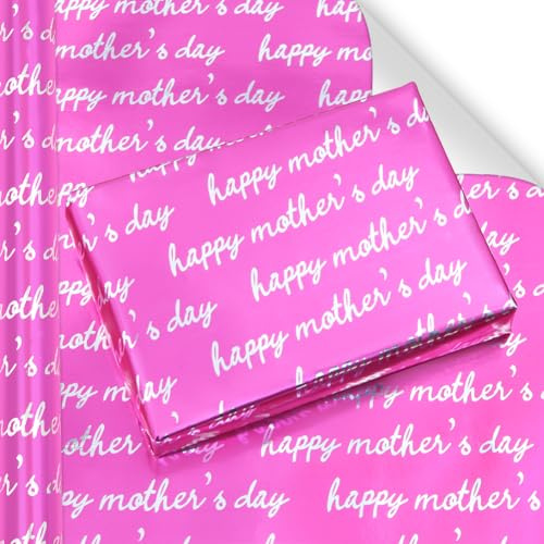 Geluode Geschenkpapier zum Muttertag, Mini-Rolle für Frauen, 43 cm x 3 m, Geschenkpapier zum Muttertag, holografisch, rosarot, Geschenkpapierrolle für Muttertag, Mutter, Mutter, Mama, Geschenkpapier,