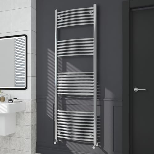 Warmehaus Contemporary Curved Bathroom Heated Towel Rail Radiator Rad 1800 x 600mm - Chrome