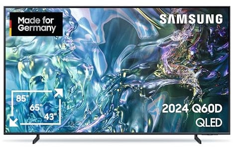 Samsung QLED TV 4K Q60D Fernseher 55 Zoll (138 cm), Fernseher mit Cloud-Gaming Hub, 60Hz HDR-Panel, 4K Upscaling, Tizen OS, Smart TV, Alexa, Knox Security, 3D Surround Sound & Q-Symphony