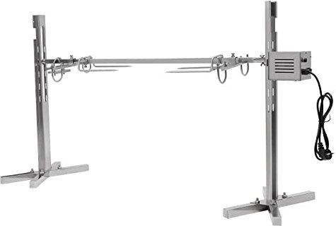 30kg Elektrisch Grillspieß mit 2 Fleischnadeln, BBQ Spanferkelgrill Lammgrill Edelstahl Grill Drehspieß, 72cm BBQ Spieß Spanferkelgrill Spiessdreher mit Motor