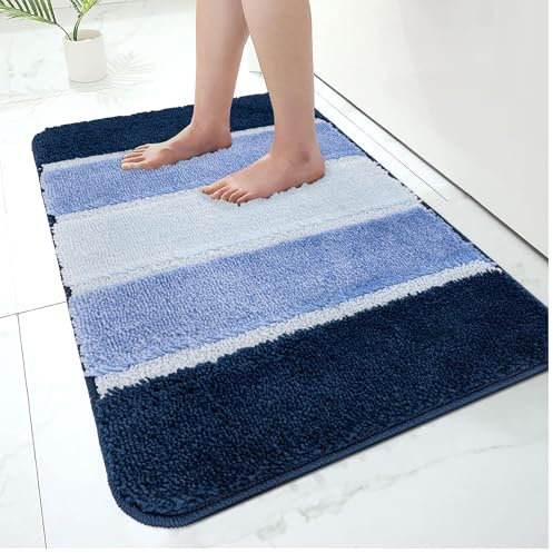 Paradise Products Badematte, rutschfest, super saugfähig, wasserfest, maschinenwaschbarer Teppich, Badematten, weiche, dicke Mikrofaser, saugfähig, Badezimmerteppich, Bodenmatte, Blau, 60 x 110 cm