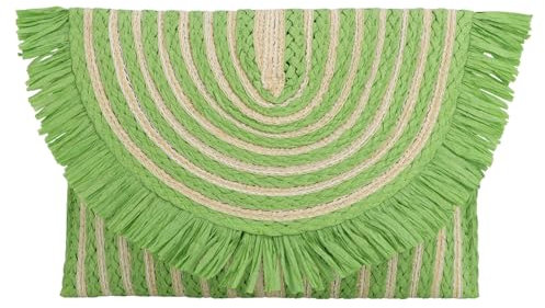 Fecialy Women Fringe Straw Clutch Purses Envelope Summer Beach Bags Woven Clutch Handbags, Green