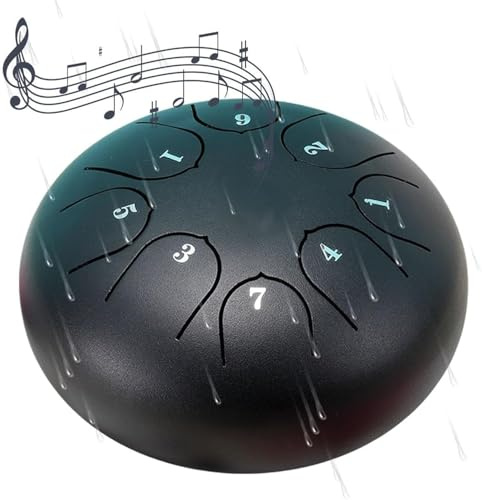 Regentrommel für Außengarten, Steel Tongue Drum,8 Noten 6 Zoll Ch-akra Drum für Regen, Stahlzungentrommel, Regenglocke, um eine friedliche und charmante Atmosphäre in Garten zu schaffen (Black)