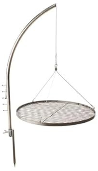 HeRo24 Grillgalgen Schwenkgrill T210 – Grillgestell mit Erdspieß aus Edelstahl (3,5 cm Rohr) – inkl. 50 cm Edelstahl Grillrost – höhenverstellbar für Feuerstelle & Outdoor