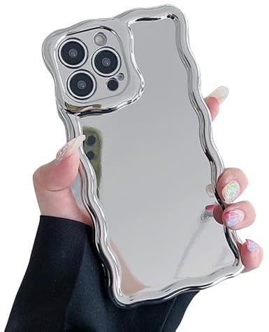 QLTYPRI for iPhone 13 Case, Cute Curly Wave Frame Shockproof Phone Cover for Women Girls, Glossy Soft Silicone Aesthetic Phone Case for iPhone 13 - Silver