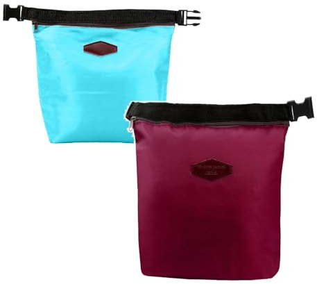 KAREN66 2 Stück Kühltasche Klein Lunchtasche mit Reißverschluss Mini Kühlbox Einkaufstasche Isoliertasche Wasserdicht Picknicktasche Lunch Bag zur Arbeit Schule Outdoor (Himmelblau+Wein)