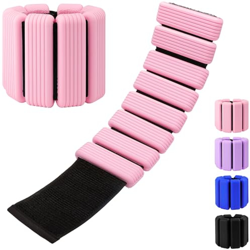 Passer Gewichte für Beine und Arme - Einstellbare Fußgewichte - 2er-Set (1 kg Paar, 0,5 kg je) | Silikon Handgelenk Gewichte für Frauen | Yoga, Pilates, Tanz, Barre, Laufen, Schwimmen, Cardio - Rosa