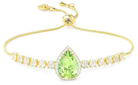 Linawe Bracelet à breloques en péridot vert, bracelets à chaîne en or et strass en cristal et strass pour femmes, ensemble de bracelets Birthstone Moissanite et zircone cubique, bijoux fantaisie