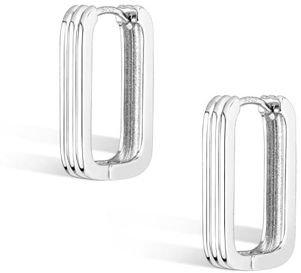 Silber925 Damen Ohren, Eckig Creolen Ohrringe Hypoallergenic Silberne Geometrische Ohrringe Leichte Quadratische Creolen Silber Huggie Ohren für Mädchen