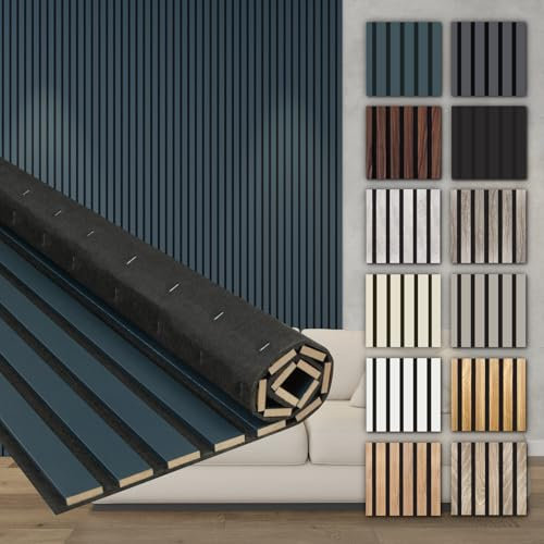 HEXIM Akustikpaneele Holz 278x60cm - Holzpaneele Wand Lamellenwand flexibel MDF Wandpaneele TV Wandverkleidung Holzwand Deko blau (4 Paneele / 6,68 m² Ocean - AP04)
