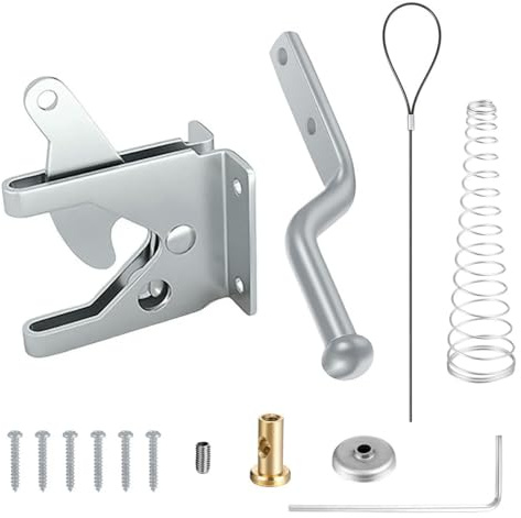 MOCNT Automatico Chiavistello per Cancello da Giardino con Molla Serratura per Cancello da Giardino a Gravità Cavo Chiavistello Porta Serratura Autochiusura Asta 144mm Argento