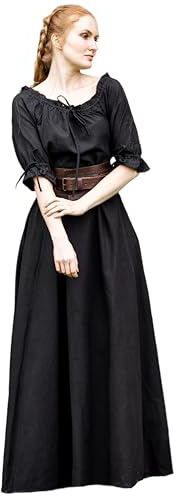 Leonardo Carbone® Damen Kleid Melisande | Anpassbare Details | Fließendes Design | Karneval, Halloween, Cosplay, LARP, Mittelalter, Wikinger, Kostüm | 100% Baumwolle Schwarz M