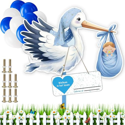 Klapperstorch SET zur Geburt Baby,Baby Geburt Klapperstorch Set,Kazaigou Storch Geburt für Draussen,Klapperstorch Zur Geburt Draußen,Holzstorch Zur Geburt,Storch Geburt Storch für Draussen
