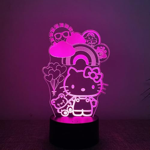 BIRBANN Kawaii Deko Cute Lampe, 3D Smart Touch 7 Farben LED Kinderlampe, Kitty Deko Geburtstag Geschenke Für Jungen Und Mädchen