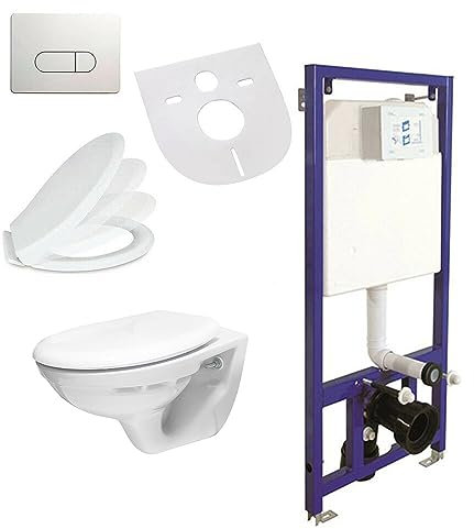 Belvit Wand Hänge WC Abgang Wand + Deckel + Vorwandelement + Schallschutz + Betätigungsplatte Komplettset