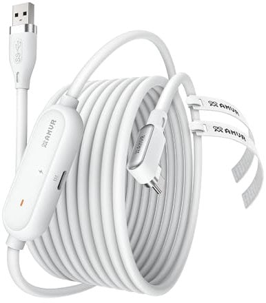 AMVR 16FT(5M) Charging Link Cable Accessories Compatible with Meta Quest 3/3S/Pico 4 - Data Line with Separate Fast Charging Port, High-Speed Max 5Mbps Transfer to PCVR/SteamVR, Play While Charger