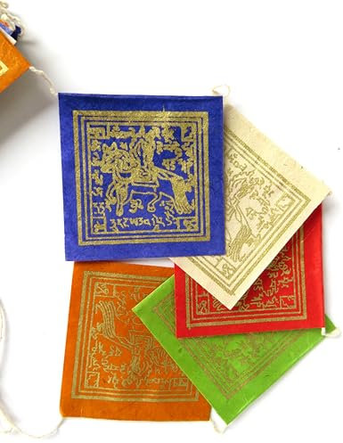 String of Lokta Paper Prayer Flags 6.5 x 6.5 cm from Nepal - Length approx. 250 cm