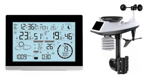 techno line WS 1750 Funk Wetterstation mit Multisensor und Regenmesser | 5-in-1 Multisensor | Wind- & Regenmesser | DCF77 Funkuhr | Wettervorhersage | Warnfunktionen