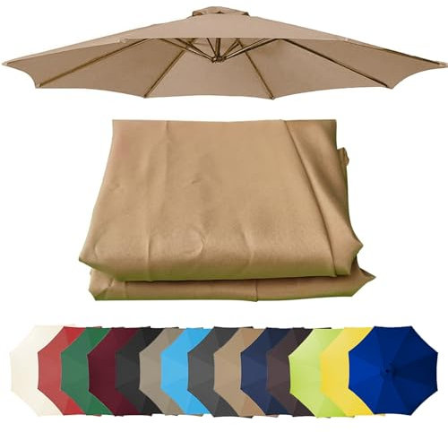 Auvent De Rechange Pour Parasol 3.0m/3.50m, 6 Baleines/8 Baleines Toile De Rechange Pour Parasol Déporté, Dessus De Parapluie De Remplacement Pour Parasol De Jardin Terrasse Plage(Khaki,350CM/8 RIBS)
