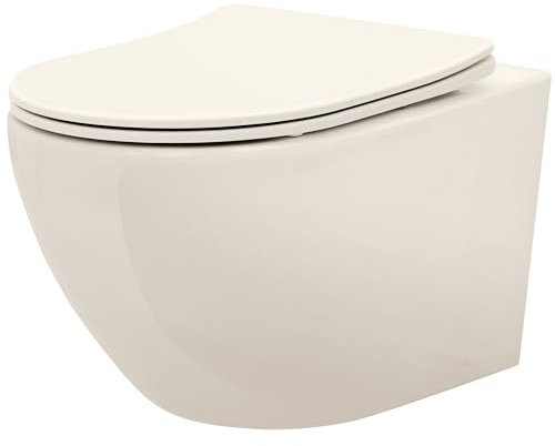 Rea Wandhängendes WC Carlo Mini Rimless Beige, Ohne Spülkasten, modernes Design - 49,5X37X32CM