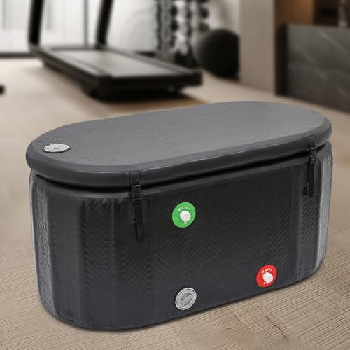 Professionell Eisbadwanne für Erwachsene mit Deckel&Aufblasbare Pumpe, 132x70x62cm Aufblasbarer Eiseimer Faltbare Badewanne für Innen Außenbereich Kalte Therapie Erholung