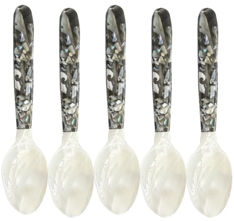 Caviar Sett Set - 5pcs Polished Mother of Pearl Spoon for Delicate Serving Beach, Stylish Non-Metallic Tasting Spoons | Flat Table Spoon for Cream Egg Dish gl