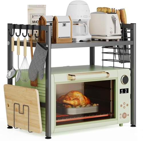 Warmiehomy 2 Tier Expandable Microwave Shelf Oven Rack, Black