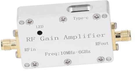 ViaGasaFamido HF-Verstärkungsverstärker 10 MHz–6 GHz, 10 DB, Rauscharm, Signalverstärker aus Aluminiumlegierung für Amateurfunk-Drohnen, FPV, SMA-Buchse, Schnittstelle mit 5 V Typ-C-Stromversorgung