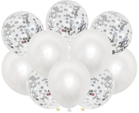 Gleemix 20Stk Weiße Luftballons Geburtstag, Konfetti Luftballons Weiß Happy Birthday Deko, Helium Ballons Geburtstag, Weisse Luftballons Hochzeitsdeko, Geburtstagdeko Jahrestg Babyparty Silvester Deko
