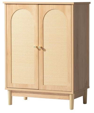 Bonnlo Bathroom Floor Cabinet, Freestanding Storage Cupboard with Adjustable Shelves, Wooden Bathroom Cabinet Storage Organizer Unit - for Bathroom Living Room Hallway, 30x60x80 cm, Natural Oak Rattan