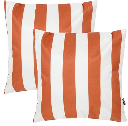 Icon Outdoor Kissen, Orange Streifen Streifen Kollektion, 2er Pack, Wasserabweisend Stoff, Garten Kissen mit Füllung, 43cm x 43cm, Dekokissen für drinnen und draußen, Lounge, Garten, Terrasse