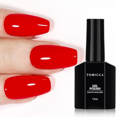 TOMICCA Red Gel Nail Polish 15ml Soak Off UV LED | Hot Red Color Gel Nail Polish, Nail Lamp Nail Art Manicure Salon DIY at Home