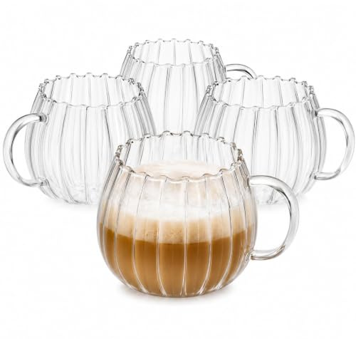 Zoha Riffle Cup Gläser Set | Design Riffle Glass | Trinkgläser Cocktail gläser Eiskaffeegläser Wasser Tee Saft Kaffee | Spülmaschinengeeignet | 400 ml (Riffle Gläser, 8er Set)