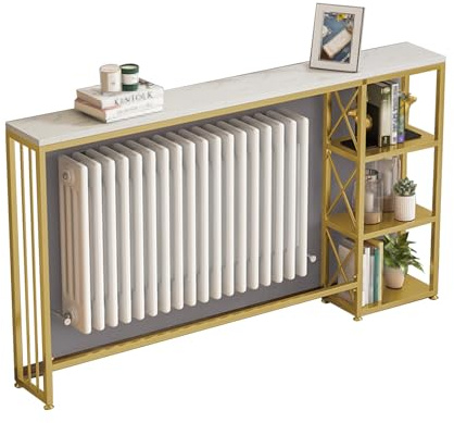 Radiator Cover with Storage Shelves, Elegant Console Table for Entryway or Living Room, Gold Frame, Conceals Radiator while Adding Stylish Storage
