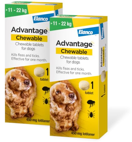 Advantage Chewable 450mg Chewable Tablets for Dogs >11-22kg (2 pack), Flea and Tick Treatment, Fast Acting Kills Fleas Within Hours, Prevention Lasts For A Month, Easy To Administer