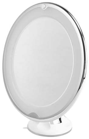 Miroir Grossissant LED Blanc 7x Rond en Verre de Maquillage avec Ventouse | Format de Table, Usage Cosmétique et Salle de Bain, Adapté aux Femmes et Hommes, Forme Ronde