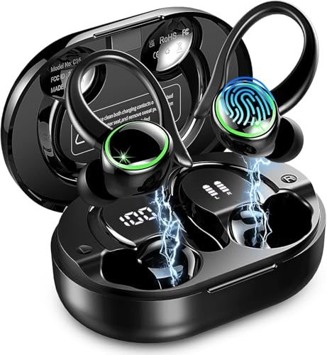 2026 Bluetooth Kopfhörer Sport, Kopfhörer Kabellos Bluetooth 5.4 Hi-Fi Stereo, 50 Std In Ear Kopfhörer mit ENC Noise Cancelling und 4 HD Mics, LED-Anzeige, IP7 Wasserdicht Kabellose Ohrhörer mit USB-C