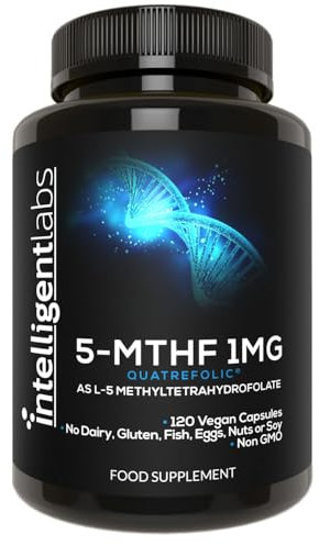 1MG L-5 MTHF by Intelligent Labs, 120 Capsules 4 Months Supply, L-5 Methylfolate Activated Folic Acid Supplement as Quatrefolic Acid, Activated Folate