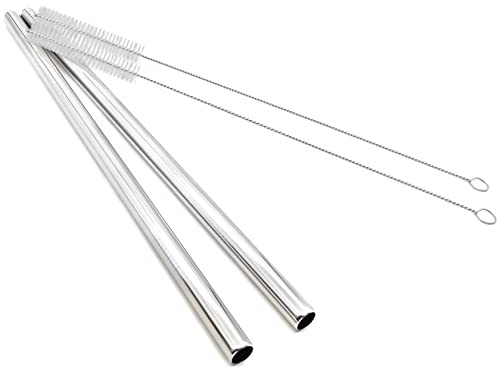 Super Big Drinking Straws Set 12 Extra Long 1/2 Extra Wide Reusable 304 Food-Grade 18/8 Stainless Steel for Frozen Drinks Boba Bubble Tea Smoothies and Shakes - Set of 2 with 2 Cleaning Brushes
