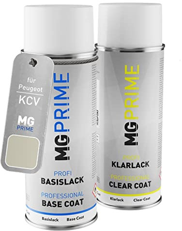 MG PRIME Peinture voiture Bombes aérosols pour Peugeot KCV Or Blanc Nacre Metallic/Perlgold Peinture de base vernis clair aérosol 400ml