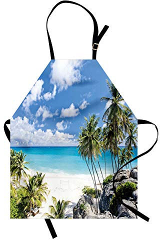 ABAKUHAUS Sommer Kochschürze, Barbados Beach Ocean, Unisex-Küchenlätzchen mit verstellbarem Hals für Kochen Gartenarbeit, 67 cm x 80cm, Türkis Creme