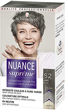 Schwarzkopf - Nuance Suprême – Haarfarbe – Farbton auf Ton – Optimale Deckkraft für weißes Haar – PH neutral – ohne Aoniak – Dunkelgrau S2 – Etui 60 ml