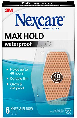 Nexcare Bandages Max Hold Lot de 6 bandages imperméables pour genoux et coudes
