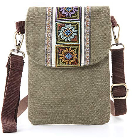 Vintage bestickte Canvas kleine Flip Crossbody Tasche Handytasche für Frauen Handgelenk börse börse Münzbörse (armygreen 01)