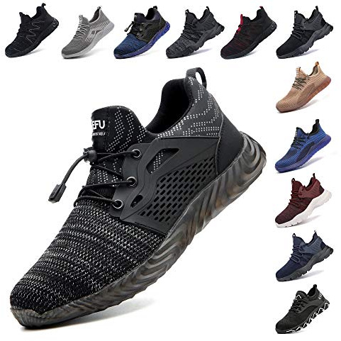 Safety Shoes for Men Steel Toe Cap Trainers Womens Lightweight Work Boots Mesh Breathable Construction Industrial Sneakers Black Blue Grey Green Pink Size 3.5-13 UK