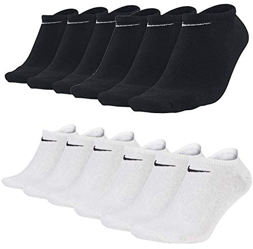 Nike Sneakersocken Socken 12 Paar Weiß Grau Schwarz Herren Damen Füßling, Farbe:schwarz/schwarz/weiss/weiss, Socken Neu:42-46
