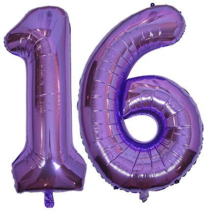DIWULI Luftballon 16 Geburtstag XXL Lila, Zahlen-Ballon Deko