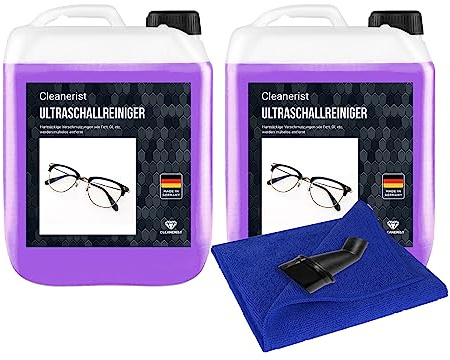 Cleanerist 2x5 L Ultraschallreiniger Konzentrat | inkl. Tuch + Ausgießer I reinigt Schmuck, Münzen, Brillen, Kleinteile & Dental | Ultraschallbad | Ultraschallgerät