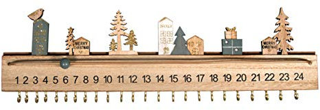 Rayher 46556000 Adventskalender Holz, Holzleiste, 40 x 3,5 x 12 cm, 2 montierte Wandaufhänger, 24 goldene Haken zum Aufhängen von Päckchen